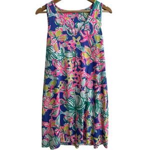 LILLY PULITZER Casa Azul Blythe‎ V-Neck Swing Dress Size Small Floral EUC